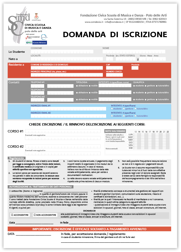 Modulo di iscrizione | Fondazione CSMD